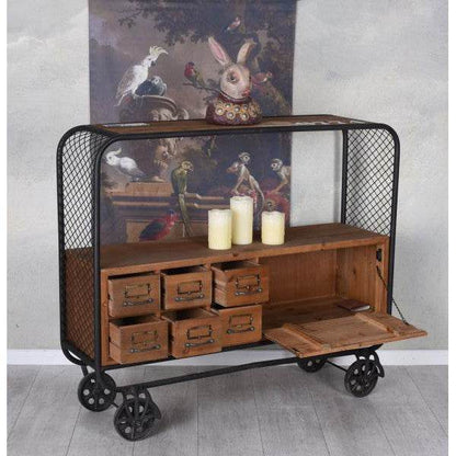SIDEBOARD AUF RÄDERN FABRIK MÖBEL ANRICHTE LOFT REGAL SERVIERWAGEN RETRO - Palo24