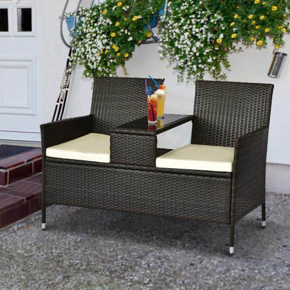 Polyrattan Gartenbank Gartensofa mit Tisch 2-Sitzer Stahl Braun - Palo24
