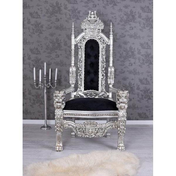 LÖWENTHRON SCHLOSS DRACULA SESSEL SILBER SCHWARZ THRON XXL KINGCHAIR - Palo24