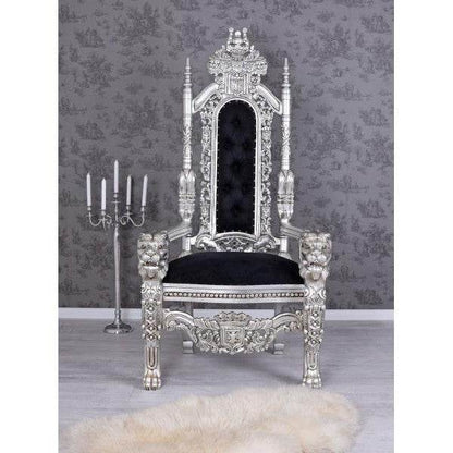LÖWENTHRON SCHLOSS DRACULA SESSEL SILBER SCHWARZ THRON XXL KINGCHAIR - Palo24
