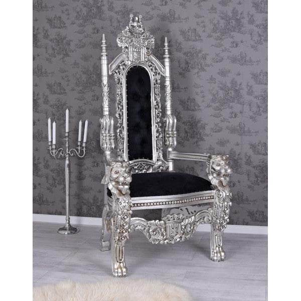 LÖWENTHRON SCHLOSS DRACULA SESSEL SILBER SCHWARZ THRON XXL KINGCHAIR - Palo24