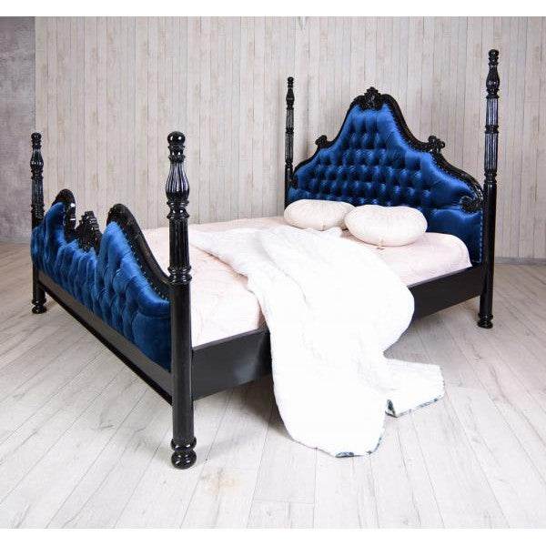 XXL Säulenbett Barock Doppelbett 180x200cm Schwarz - Palo24