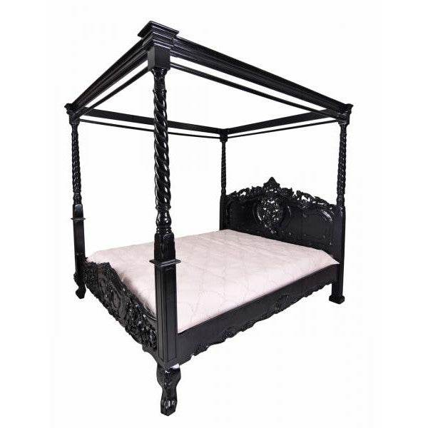Ehebett Mahagoni Himmelbett Schwarz Doppelbett 180x200cm - Palo24