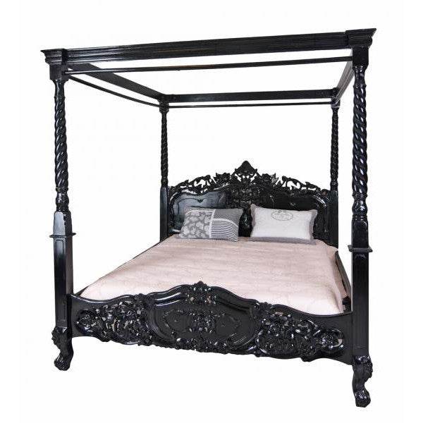 Ehebett Mahagoni Himmelbett Schwarz Doppelbett 180x200cm - Palo24