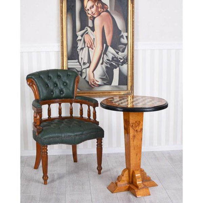 ENGLISCHER BIBLIOTHEKSSTUHL CHESTERFIELD SESSEL GRÜN ARMLEHNSTUHL ANTIK - Palo24