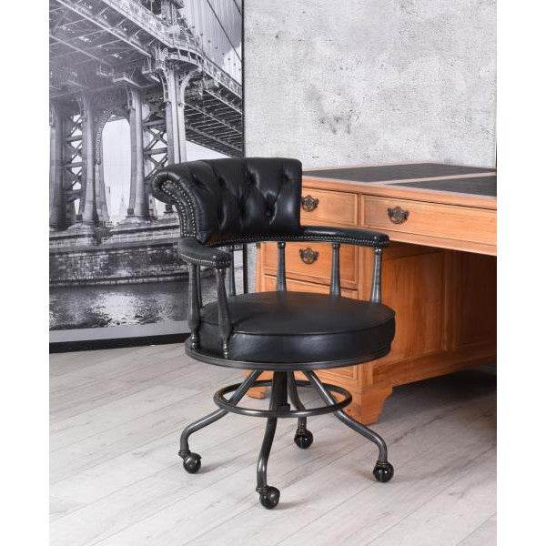 RETRO LEDER SCHWARZ ARMLEHNSTUHL BÜROSTUHL DREHSTUHL VINTAGE BÜROSESSEL - Palo24