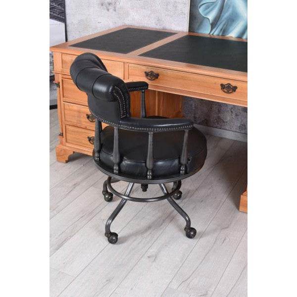 RETRO LEDER SCHWARZ ARMLEHNSTUHL BÜROSTUHL DREHSTUHL VINTAGE BÜROSESSEL - Palo24