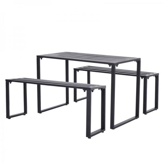 Bierzeltgarnitur Festgarnitur 3 tlg. Sitzgruppe 1 x Tisch 2 x Sitzbank Metall Schwarz - Palo24