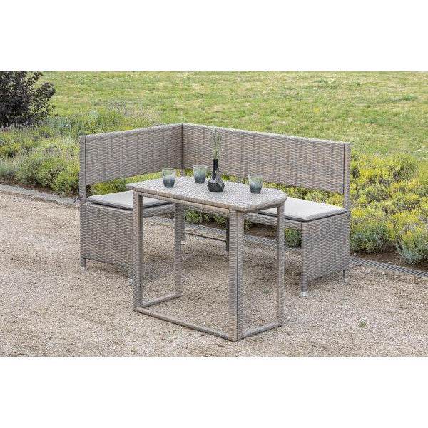 Eckbank Set BREGENZ 2-teilig, Stahl + Polyrattan grau-beige, mit Polster - Palo24