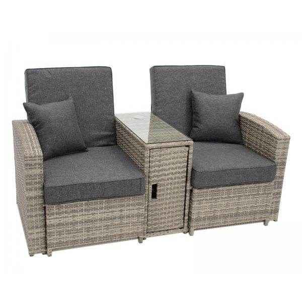 Funktions - Doppelliege MATERA, Alu + Polyrattan grau-bicolor