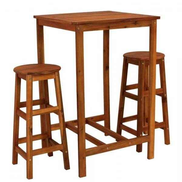 Barset Bartisch Barhocker INDRA 3-teilig, Akazienholz geölt, FSC®-zertifiziert