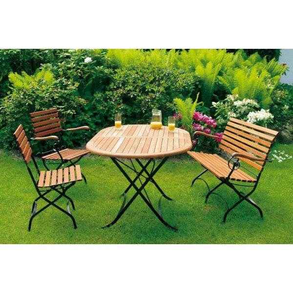 Klappgarnitur Sitzgruppe SCHLOSSGARTEN, 4-teilig, Flachstahl schwarz + Eukalyptus, FSC®-zer