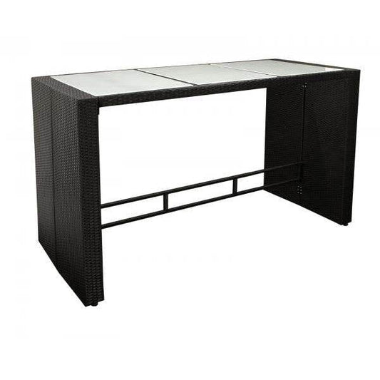 Bartisch DAVOS 185x80x110cm, Geflecht schwarz, Tischplatte Glas - Palo24