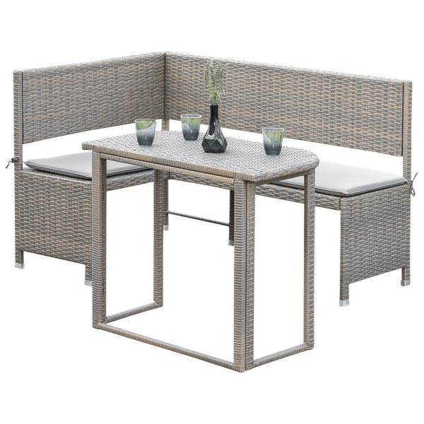 Eckbank Set BREGENZ 2-teilig, Stahl + Polyrattan grau-beige, mit Polster - Palo24