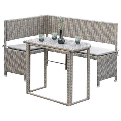 Eckbank Set BREGENZ 2-teilig, Stahl + Polyrattan grau-beige, mit Polster - Palo24
