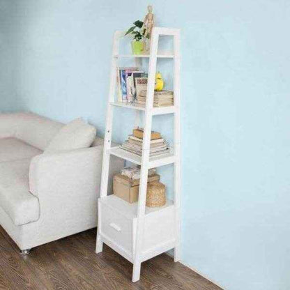 Leiterregal Weiss | Bücherregal Breit 44cm | Standregal Holz