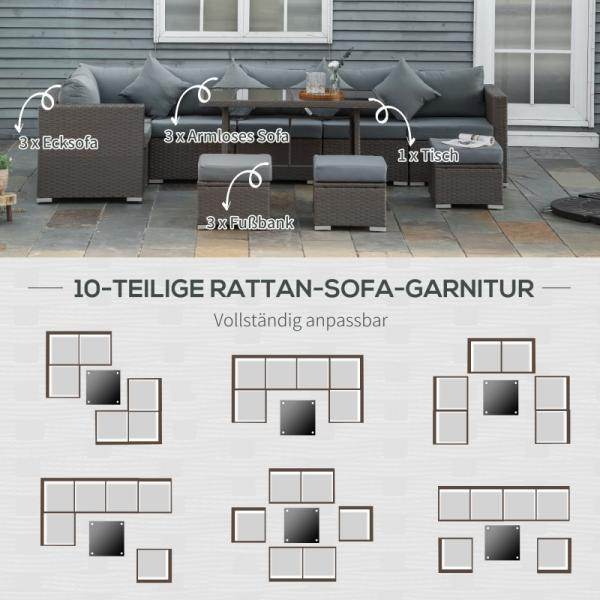 Polyrattan Sitzgarnitur 10 tlg. Sitzgruppe Gartenset Sofagarnitur - Palo24