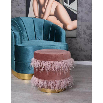 SAMT SITZHOCKER STRAUSSENFEDERN POUF SITZWÜRFEL SITZPOUF METALLRING - Palo24