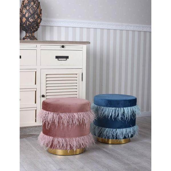 SAMT SITZHOCKER STRAUSSENFEDERN POUF SITZWÜRFEL SITZPOUF METALLRING - Palo24