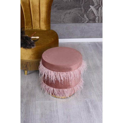 SAMT SITZHOCKER STRAUSSENFEDERN POUF SITZWÜRFEL SITZPOUF METALLRING - Palo24