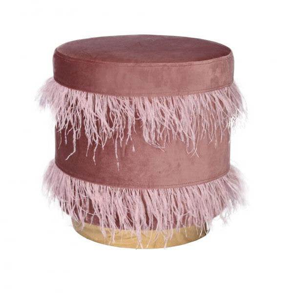 SAMT SITZHOCKER STRAUSSENFEDERN POUF SITZWÜRFEL SITZPOUF METALLRING - Palo24
