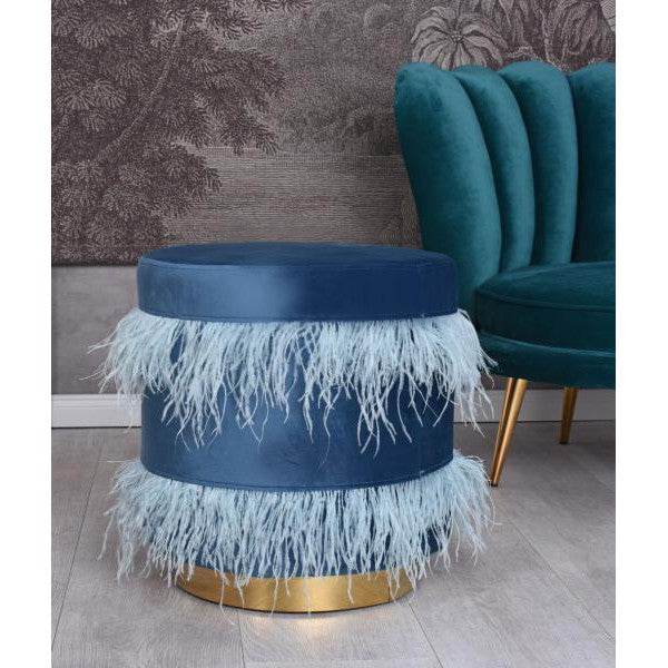 SAMT HOCKER MIT METALLRING BLAU POUF SITZHOCKER SITZWÜRFEL - Palo24