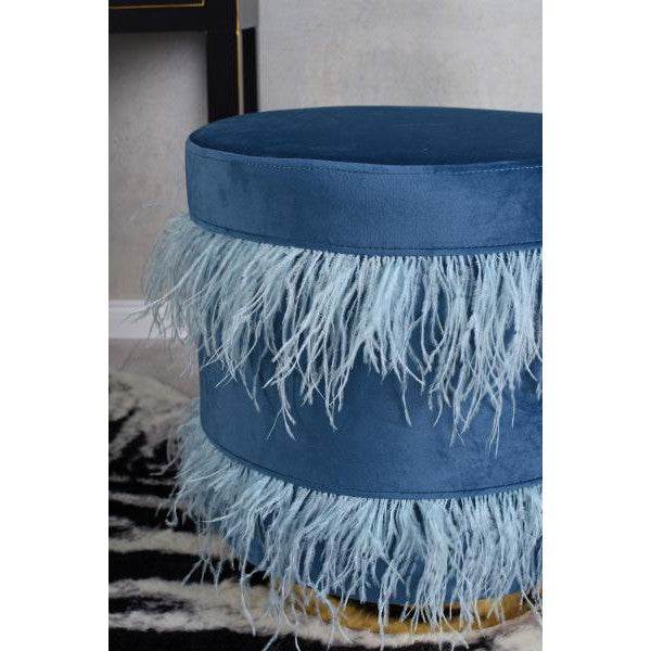 SAMT HOCKER MIT METALLRING BLAU POUF SITZHOCKER SITZWÜRFEL - Palo24