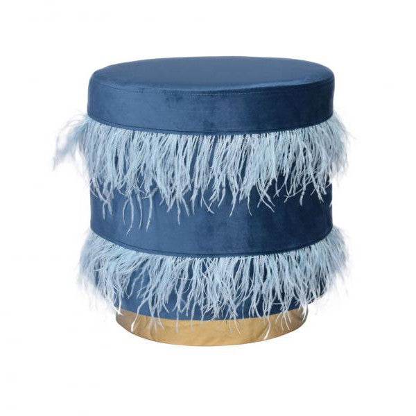 SAMT HOCKER MIT METALLRING BLAU POUF SITZHOCKER SITZWÜRFEL - Palo24
