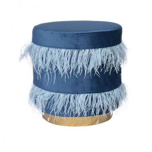 SAMT HOCKER MIT METALLRING BLAU POUF SITZHOCKER SITZWÜRFEL - Palo24