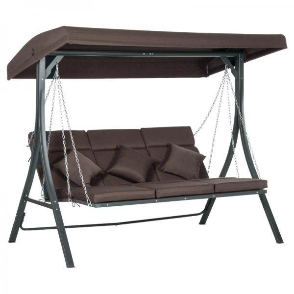 Hollywoodschaukel, für 3 Personen, verstellbares Sonnendach, bis 270 kg, braun - Palo24