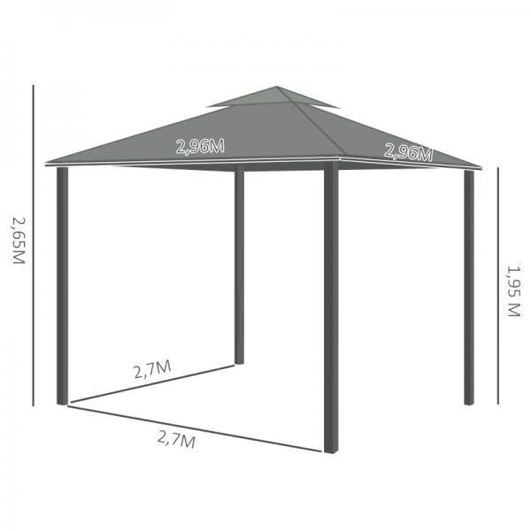 Pavillon für Garten mit zwei Dachebenen, Dunkelgrau, 3 x 3 x 2,7 m - Palo24