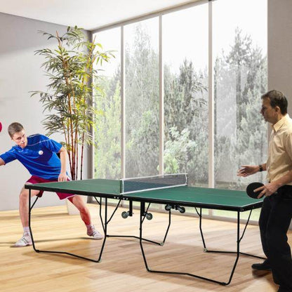 Tischtennistisch, in Originalgröße, klappbar, 8 Räder, inkl. Schläger und Bälle, grün, 2,74 x 1,52 x 0,76 m - Palo24