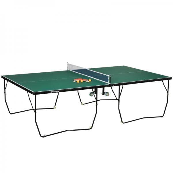 Tischtennistisch, in Originalgröße, klappbar, 8 Räder, inkl. Schläger und Bälle, grün, 2,74 x 1,52 x 0,76 m - Palo24