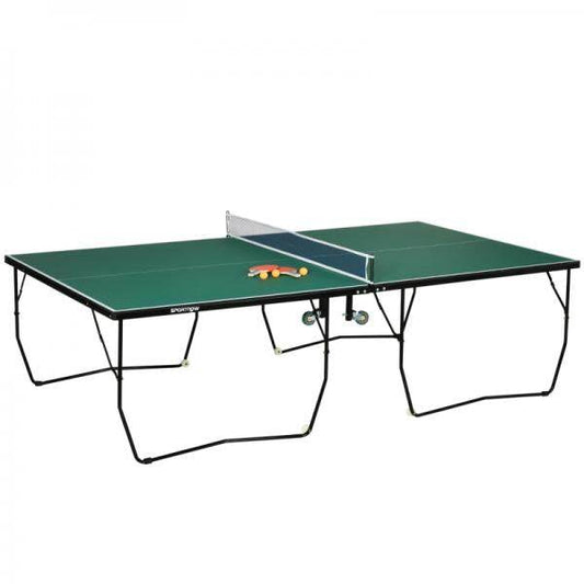 Tischtennistisch, in Originalgröße, klappbar, 8 Räder, inkl. Schläger und Bälle, grün, 2,74 x 1,52 x 0,76 m - Palo24