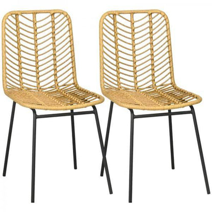 2er-Set Esszimmerstühle im Boho-Stil, Akzentstuhl, PE-Rattan, 44 cm x 58 cm x 85 cm, Natur + Schwarz - Palo24