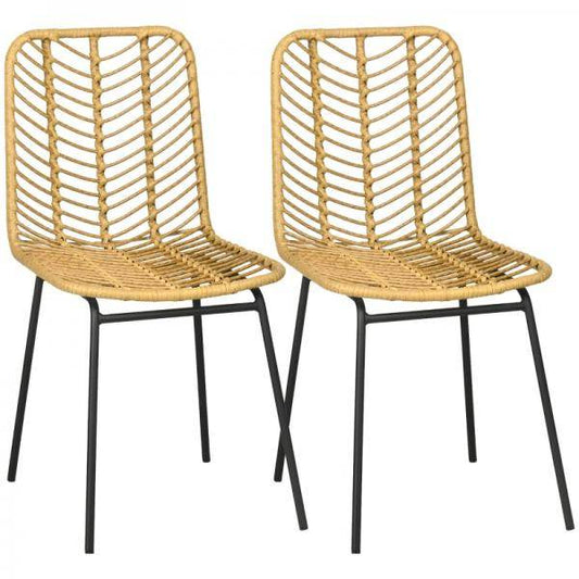 2er-Set Esszimmerstühle im Boho-Stil, Akzentstuhl, PE-Rattan, 44 cm x 58 cm x 85 cm, Natur + Schwarz - Palo24